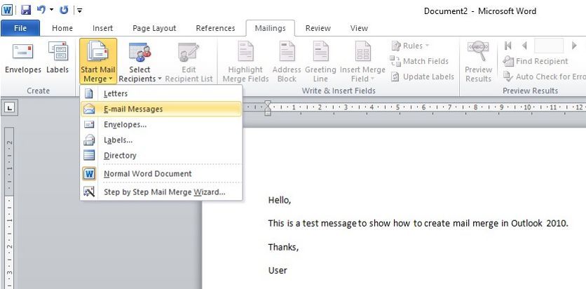 mail merge send email messages